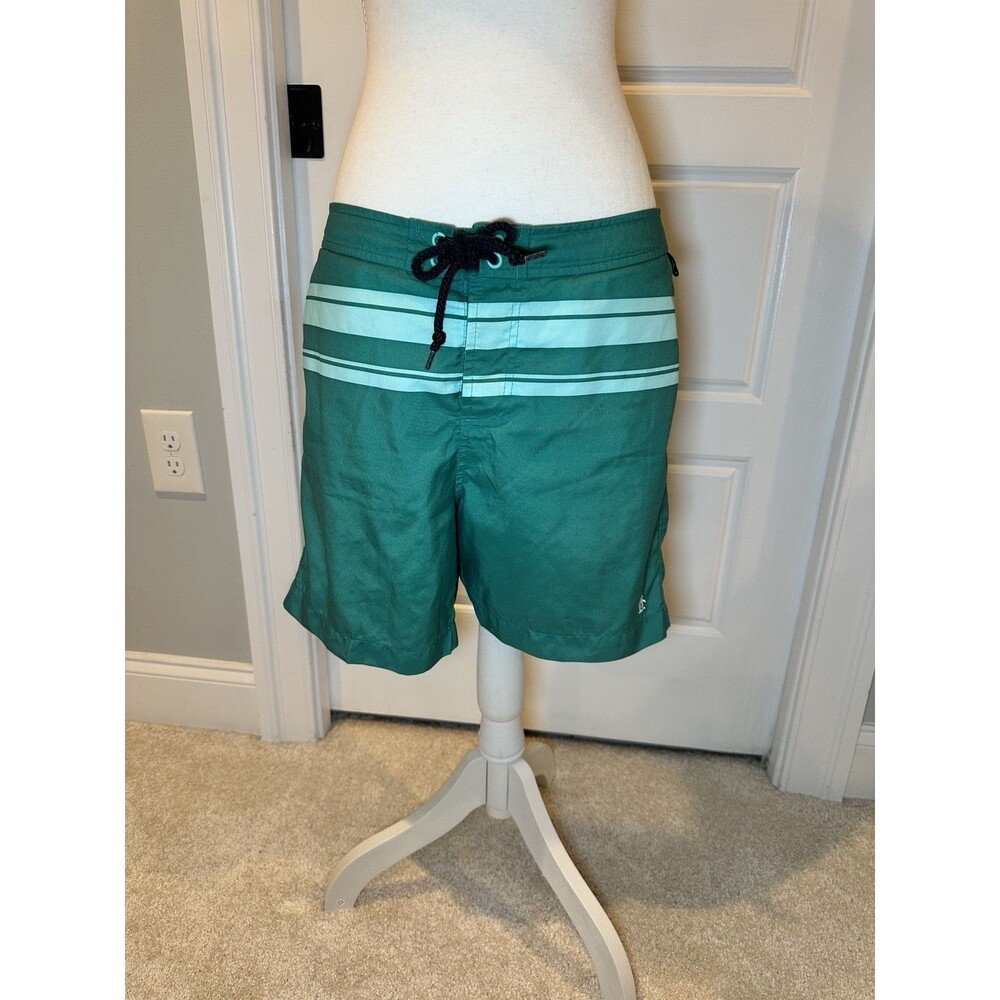 Original Penguin Munsingwear Board Shorts Mens Size 31 Teal Green Striped Swim